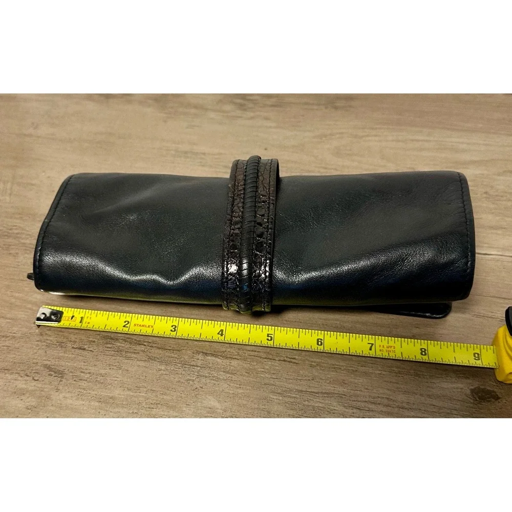 Brighton Black Leather Jewelry Organizer Roll Travel Heart‎ Charm Snap Closure